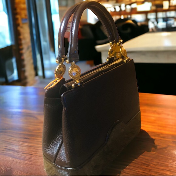 Versace RARE Dark Chocolate Brown Calf Leather Handbag - Picture 4 of 8
